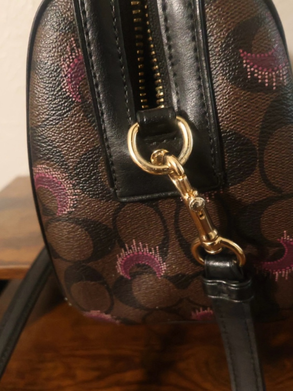 COACH Rowen Brown Signature Satchel with moon prints and Black Trim - Picture 11 of 14
